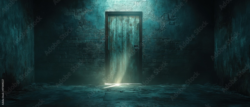 A mysterious door emerges from shadows, emitting an ethereal light, inviting curiosity and intrigue in a dimly lit space. A mysterious door emerges from shadows, emitting an ethereal light, inviting curiosity and intrigue in a dimly lit space.