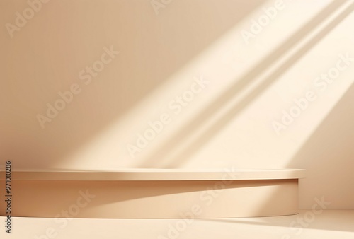 A white shelf with a light shining through the window.