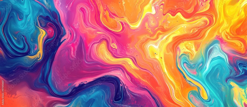 Abstract psychedelic background featuring multicolored chaotic paint displayed in wavy shapes Abstract psychedelic background featuring multicolored chaotic paint displayed in wavy shapes