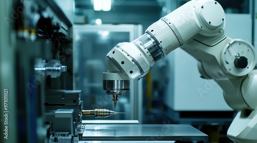 CNC machines and robotic arms used in precision engineering.