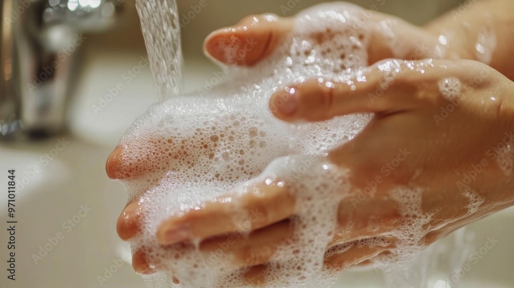 Fototapeta premium Close-up_of_hands_being_thoroughly washed