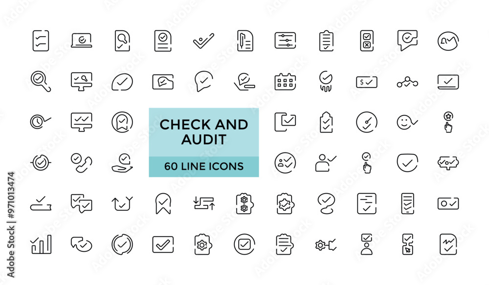 Check and Audit icon collection, Business audit icon set. isoloted Linear style icons, Editable Stroke icon collection, Outline icon. Vector illustration Check and Audit icon collection, Business audit icon set. isoloted Linear style icons, Editable Stroke icon collection, Outline icon. Vector illustration