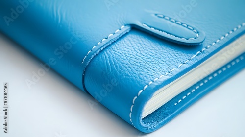 Wallpaper Mural A blue leather notebook with a pastel cover and stitched edges, isolated in soft lighting, showcasing its minimalist design and high-quality material for office accessories. Torontodigital.ca