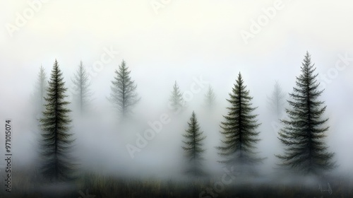 Describe how the layers of trees and mist in the image can inspire a landscape painting or photograph that captures the serene beauty of nature,