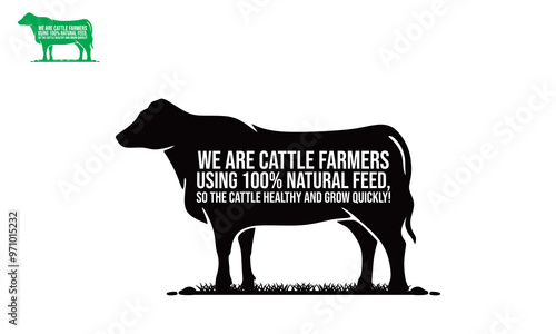 simple cattle farm poster for market, silhouette of great cow standing vector illustrations