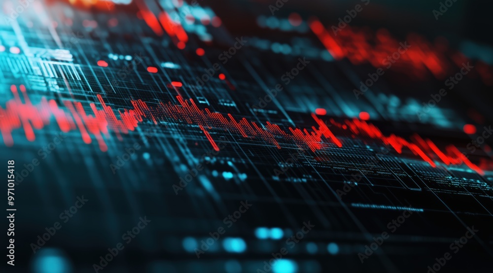 Seismic activity visualization on high-tech earthquake monitor Seismic activity visualization on high-tech earthquake monitor