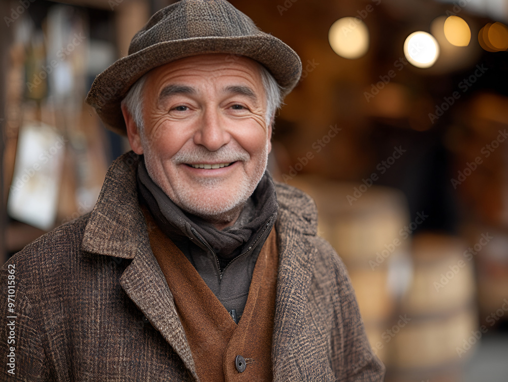 A old man wearing a hat and coat
A old man wearing a hat and coat