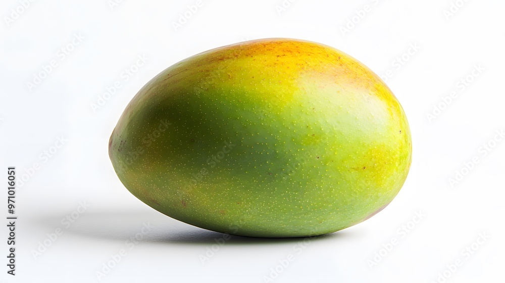 A vibrant green mango isolated on a white background, highlighting its smooth skin texture and gradient colors under focused studio lighting for high-definition fruit photography. A vibrant green mango isolated on a white background, highlighting its smooth skin texture and gradient colors under focused studio lighting for high-definition fruit photography.