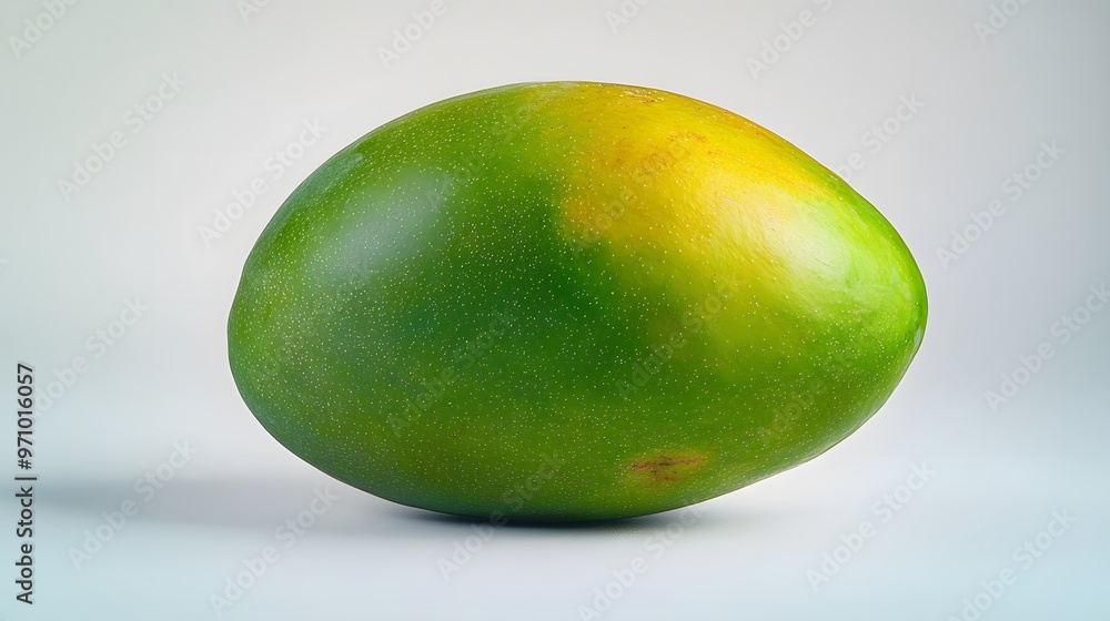 A vibrant green mango isolated on a white background, highlighting its smooth skin texture and gradient colors under focused studio lighting for high-definition fruit photography. A vibrant green mango isolated on a white background, highlighting its smooth skin texture and gradient colors under focused studio lighting for high-definition fruit photography.