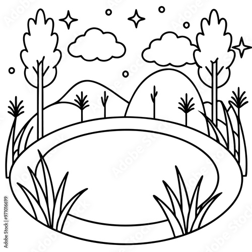 pond meadow garden outline coloring book page line art drawing