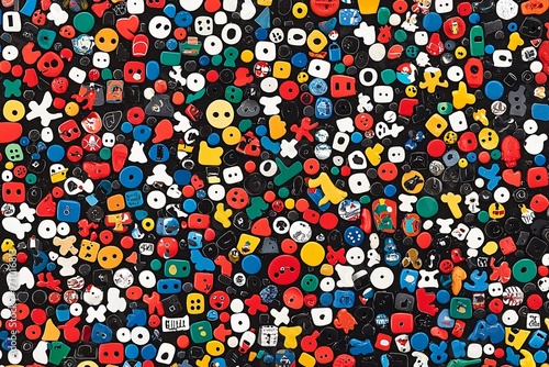 A Colorful Collage of Buttons and Shapes