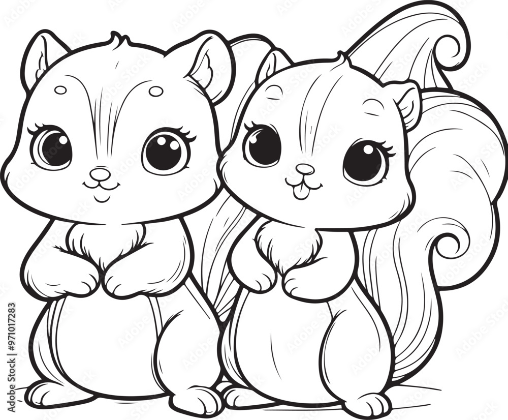 Fototapeta premium A squirrel lineart coloring book illustration for kids