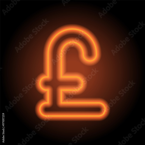 Pounds money simple icon. Flat design. Orange neon on black background