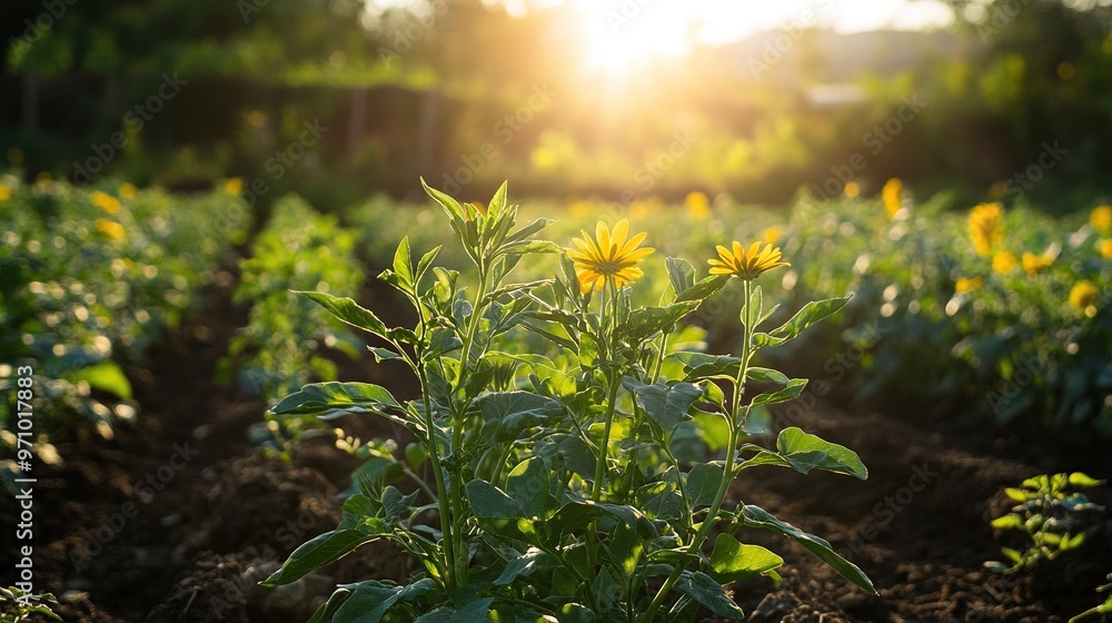 Fototapeta premium Diverse plant species thriving in a regenerative agriculture system.