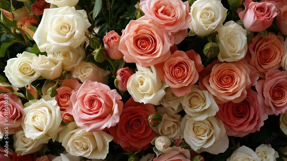 Spring elegance: a wall of pink and white roses for floral decor Spring elegance: a wall of pink and white roses for floral decor