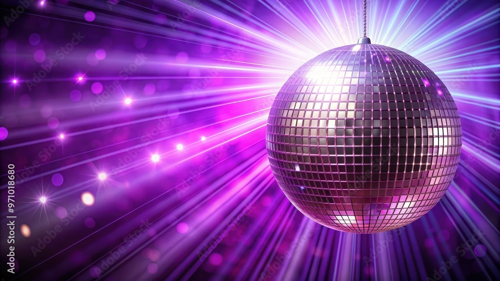 Obraz premium Disco ball with rays on purple background for a dance party, disco ball, rays, purple background