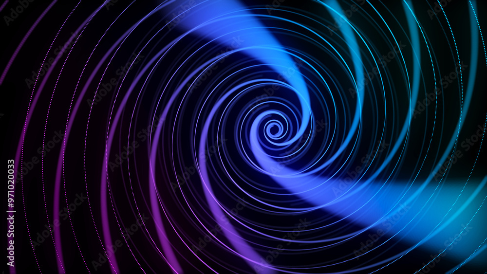 Abstract twisted circle speed tunnel with blue light on black background. Science background with dots and lines moving in a spiral. Wormhole technology. Digital structure with particles. 3d rendering Abstract twisted circle speed tunnel with blue light on black background. Science background with dots and lines moving in a spiral. Wormhole technology. Digital structure with particles. 3d rendering