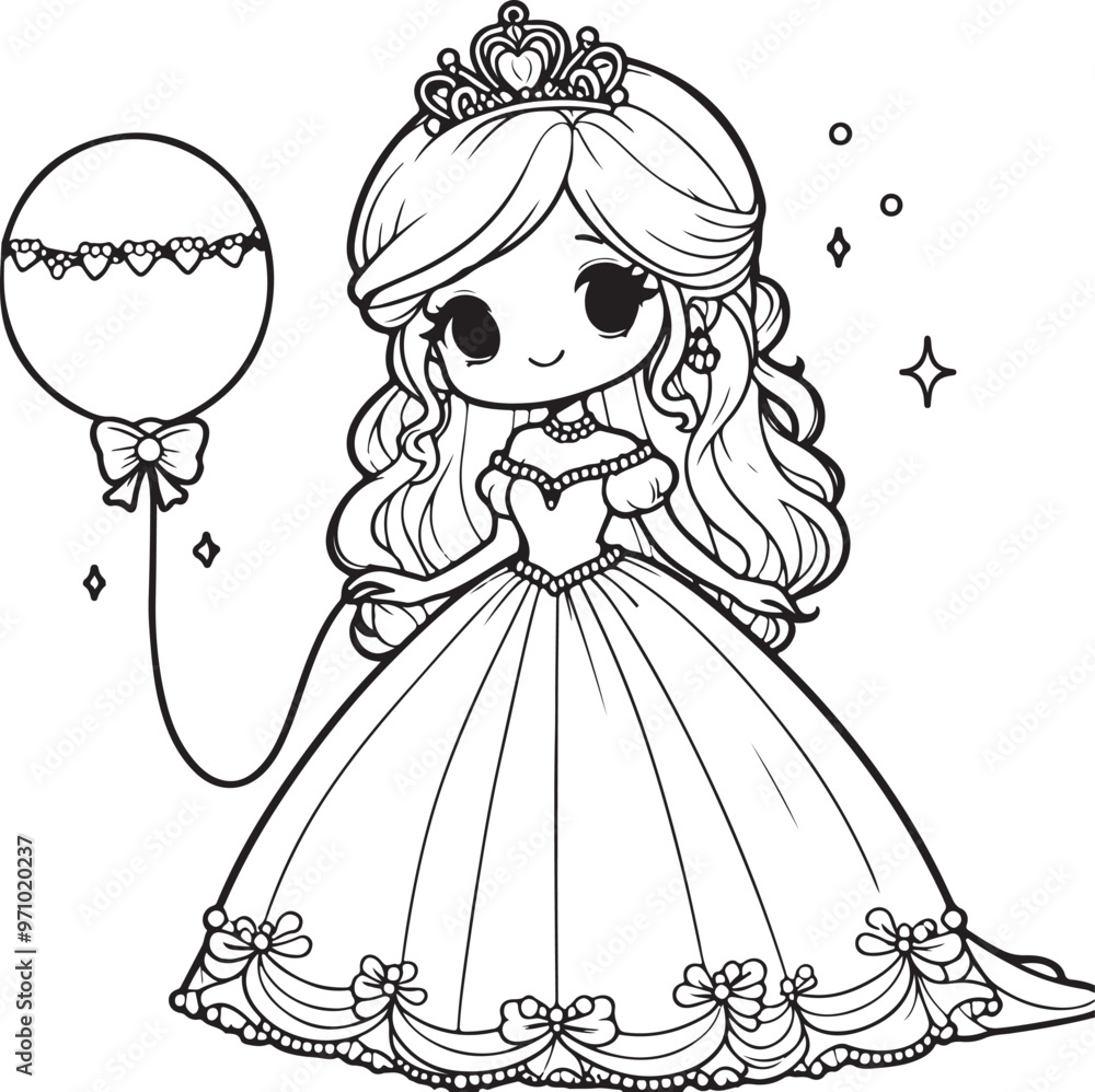 Fototapeta premium A princess lineart coloring book illustration for kids
