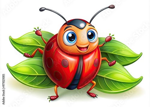 Colorful cartoon beet with smiling face, bright green leaves, and vibrant red body, standing on a white background, looking playful and friendly. photo