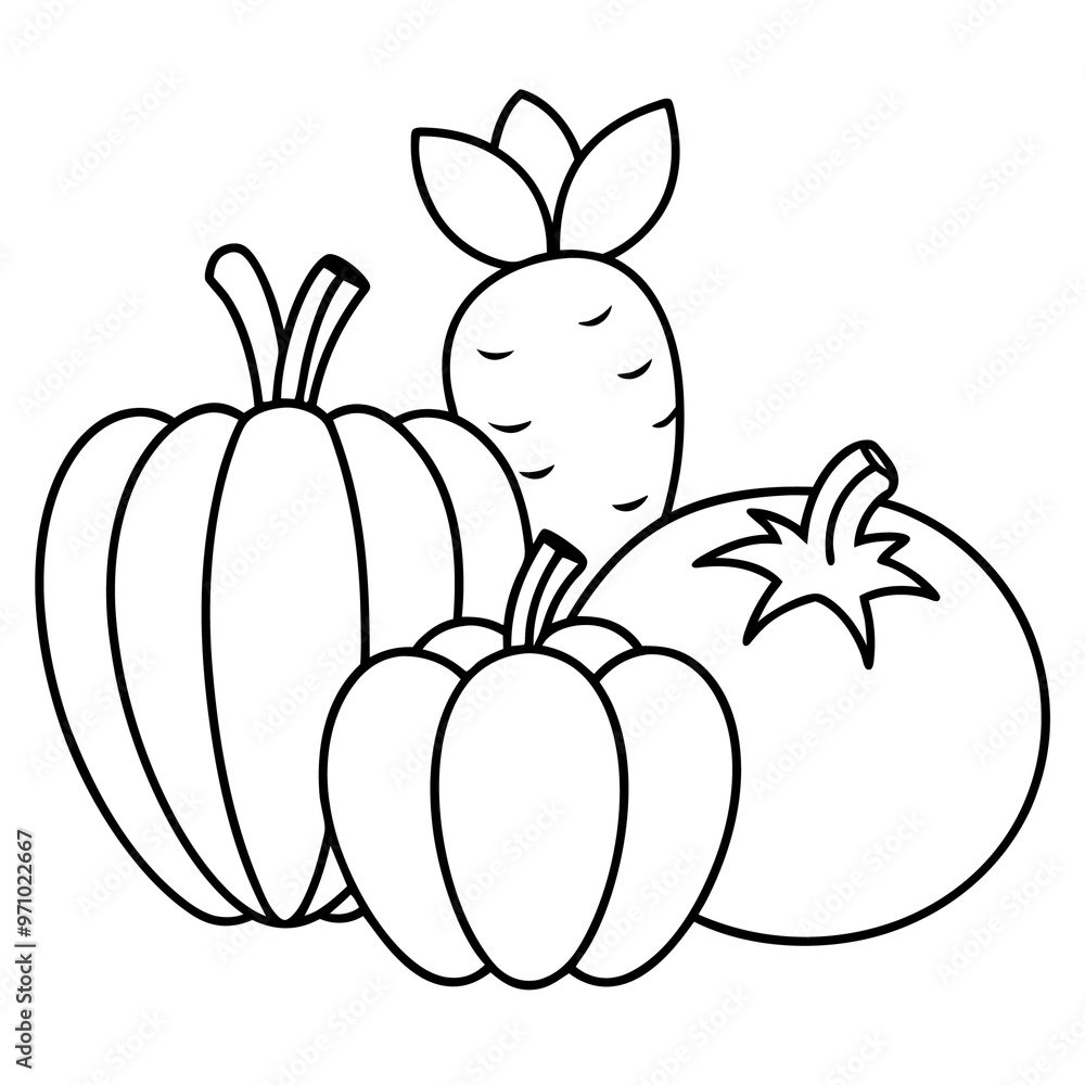 pumpkins carrot apple items outline coloring book page line art drawing pumpkins carrot apple items outline coloring book page line art drawing