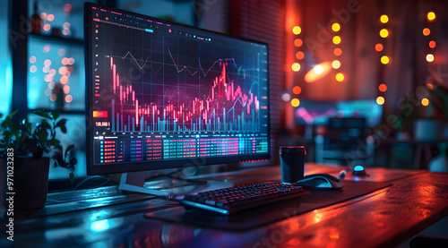 Stock Market Data Display on a Computer Monitor - Illustration