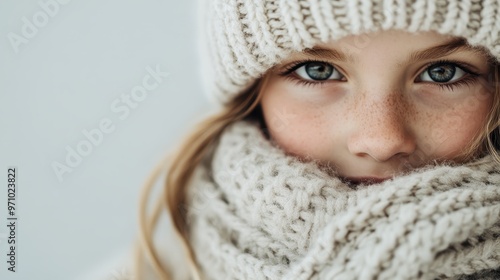 This image features a close-up view of knitted fabric with long strands of blonde hair visible, showcasing the detailed and intricate patterns in the knitwear, highlighting texture.