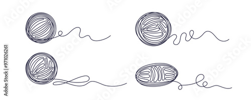 Ball of yarn continuous art line set Merino, wool