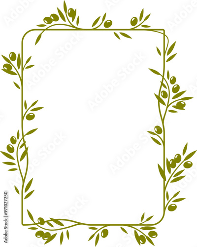 Olive tree leaves frame or divider border of green leaf wreath, vector ornament. Olive leaves frame of plant branches and ornate ornament of Greek olive tree in square border or flourish divider