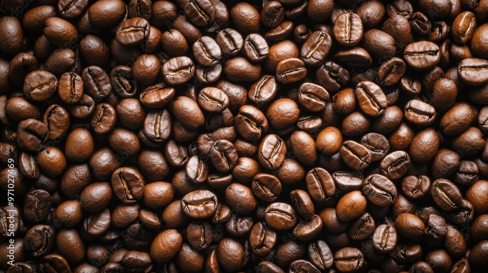 Fototapeta premium Aromatic Coffee Beans Filling a Rustic Wooden Table in a Cozy Cafe on a Sunny Afternoon, Creating a Warm and Inviting Atmosphere