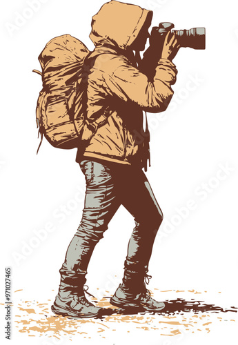 Adventurer Photographing Nature with Backpack
