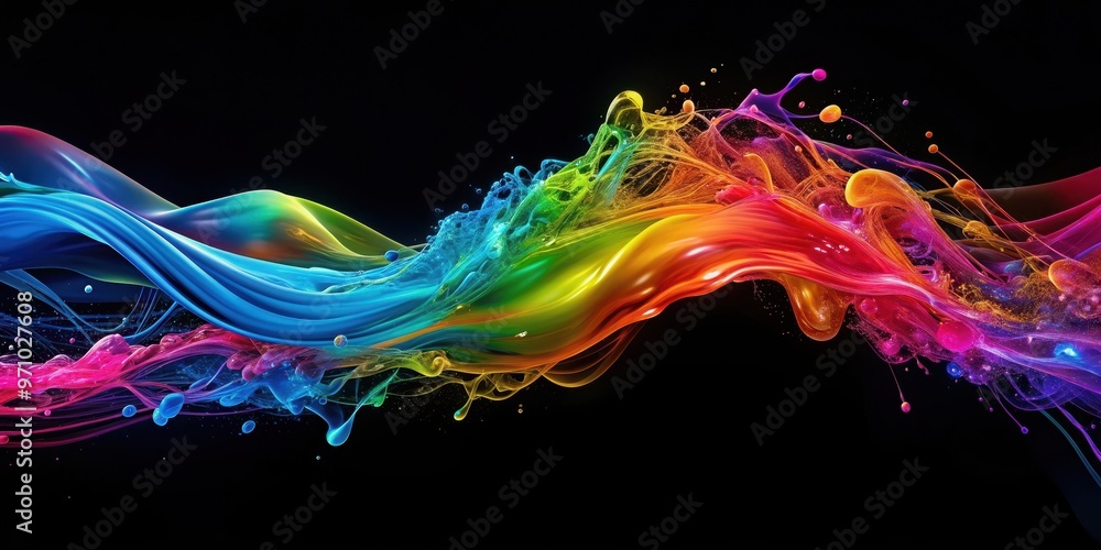 Abstract colorful streams flowing on a black background, abstract, flowing, colorful, streams, isolated, black, background Abstract colorful streams flowing on a black background, abstract, flowing, colorful, streams, isolated, black, background