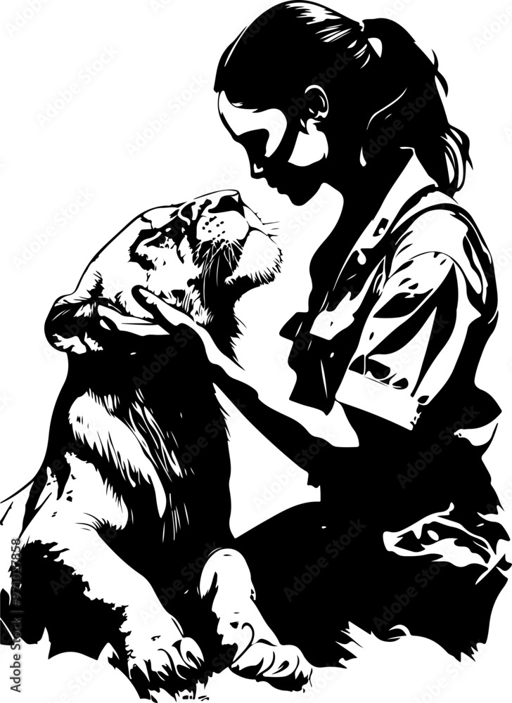 Silhouette of Girl Interacting with a Tiger Silhouette of Girl Interacting with a Tiger