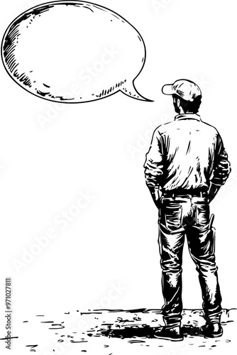 Man Contemplating with Empty Speech Bubble Illustration