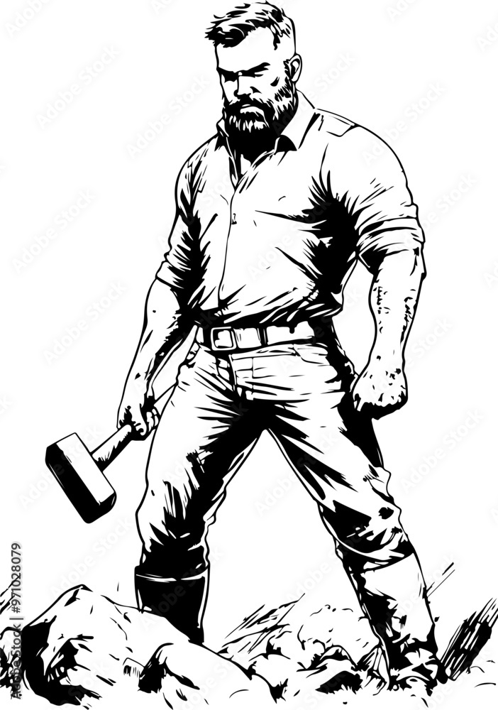 Stylized Vector Illustration of a Strong Man with Hammer Stylized Vector Illustration of a Strong Man with Hammer