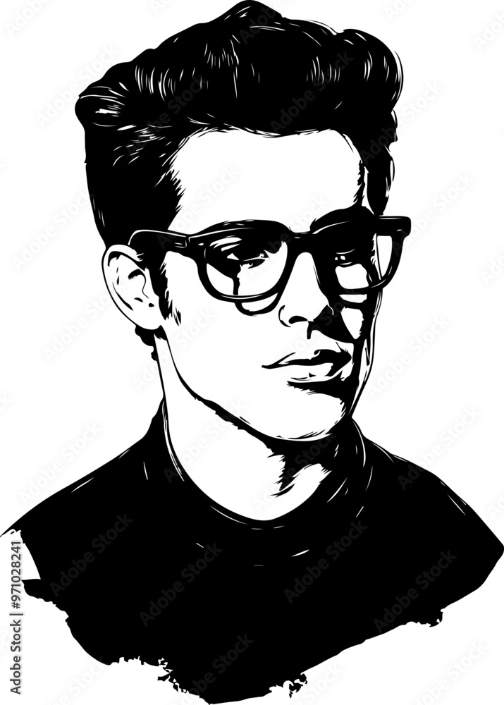 Stylized Vector Portrait of a Young Man with Glasses Stylized Vector Portrait of a Young Man with Glasses
