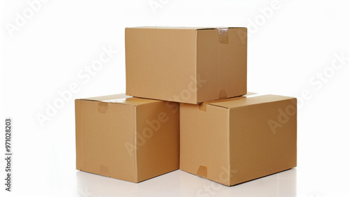 Stack of Three Large Brown Cardboard Moving Boxes