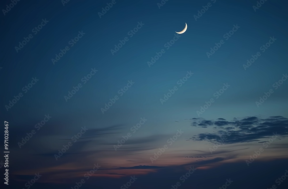 A serene evening sky with a crescent moon and plenty of room to copy the image. Night landscape. A serene evening sky with a crescent moon and plenty of room to copy the image. Night landscape.
