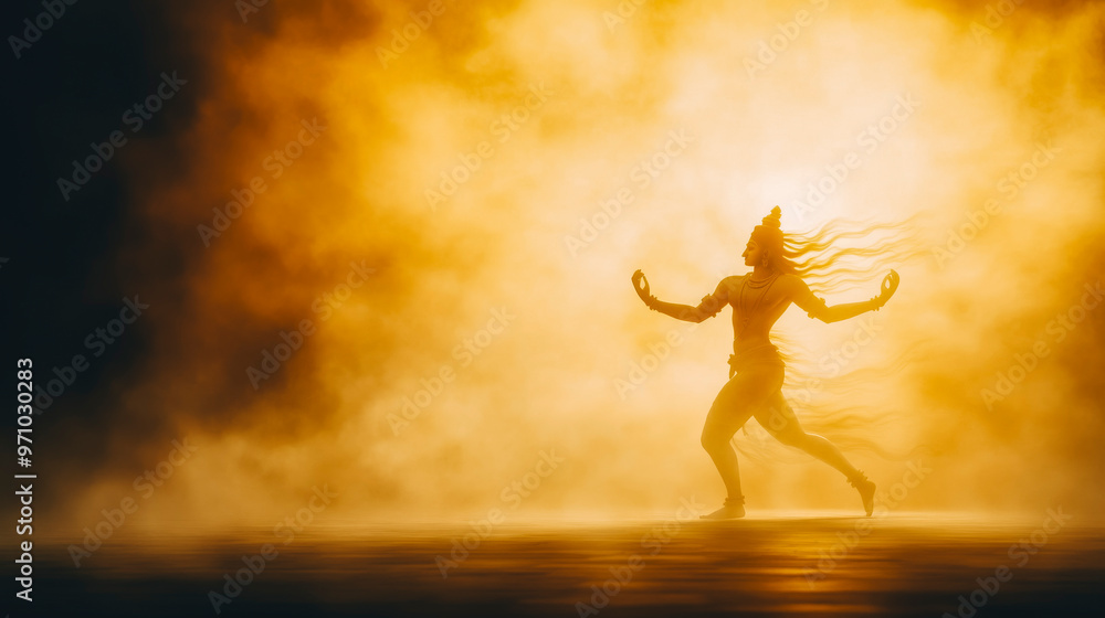 Mystical Silhouette of Indian Classical Dancer in Golden Haze Mystical Silhouette of Indian Classical Dancer in Golden Haze