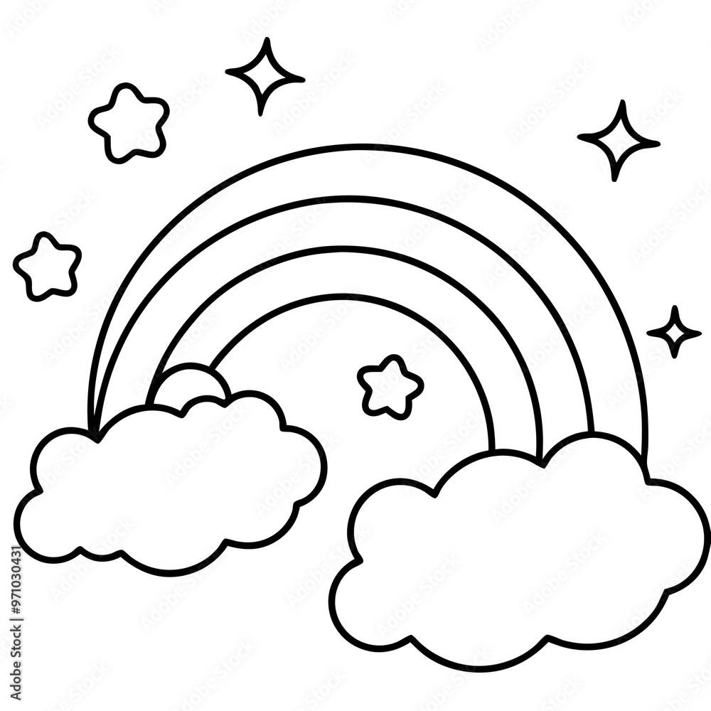 rainbow stars clouds outline coloring book page line art drawing rainbow stars clouds outline coloring book page line art drawing