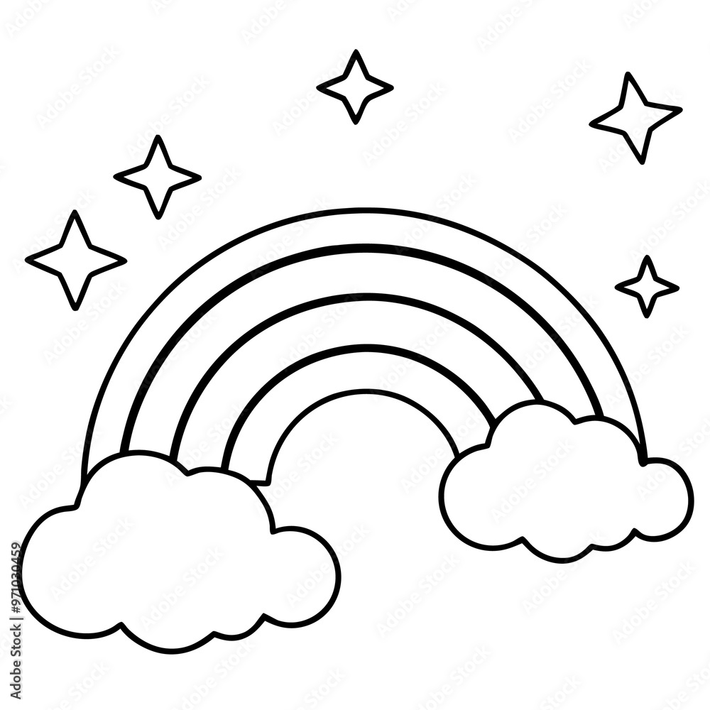 rainbow stars clouds outline coloring book page line art drawing rainbow stars clouds outline coloring book page line art drawing