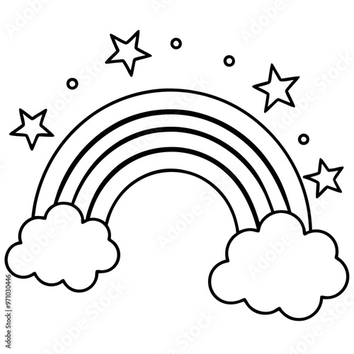rainbow stars clouds outline coloring book page line art drawing