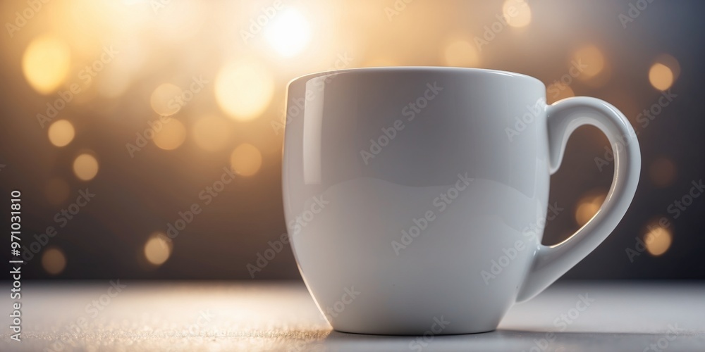 Fototapeta premium White Mug on a White Surface with a Diagonal Light Beam.