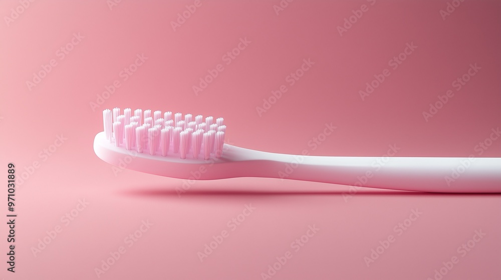 Minimalist Pink Toothbrush on Soft Pink Background Minimalist Pink Toothbrush on Soft Pink Background