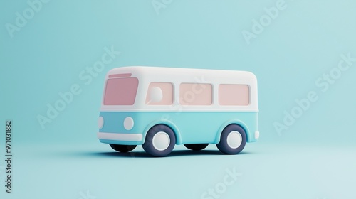 Pastel Blue Toy Bus on Light Blue Background