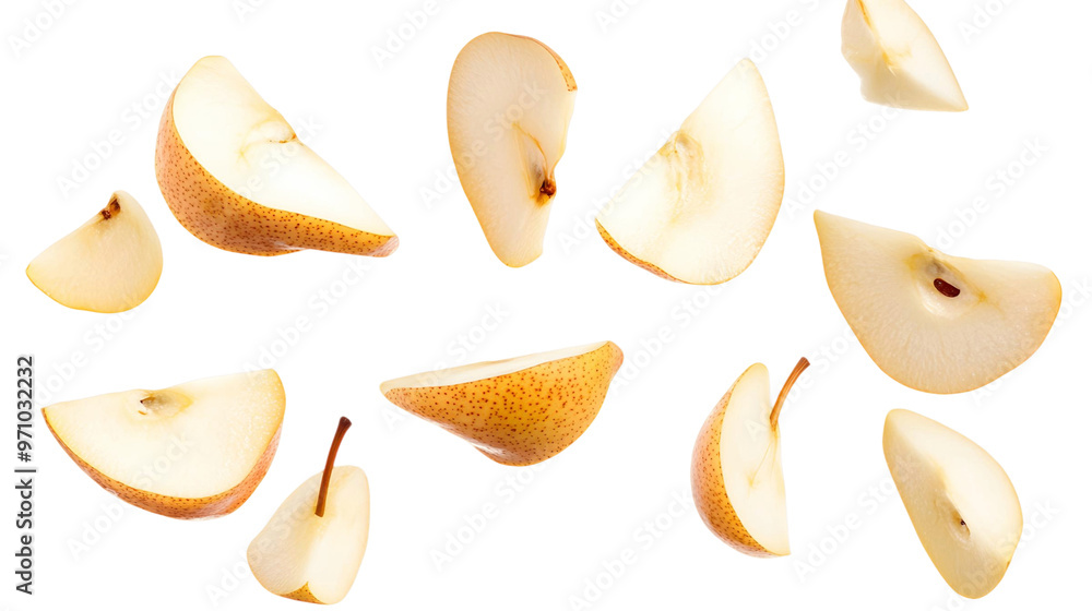 Fresh yellow and orange fruit slices on a white background Fresh yellow and orange fruit slices on a white background