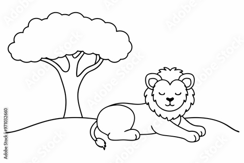 Lion cub and a tree photo