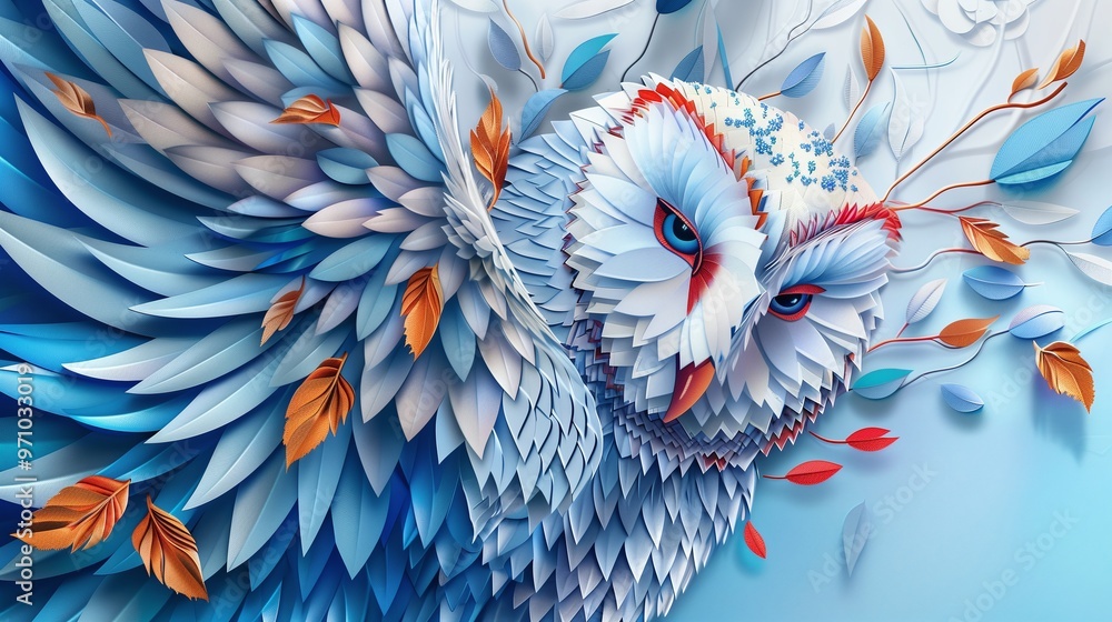 Obraz premium Papercraft of Barn Owl with Wing Open