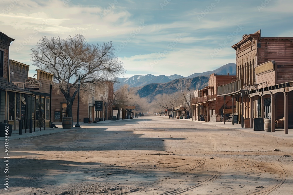 Image of the deserted main street of the classic old western city Image of the deserted main street of the classic old western city