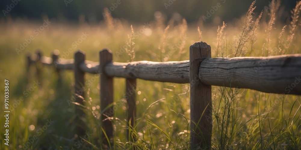 Fototapeta premium A section of wooden fence overgrown with grass and weeds.