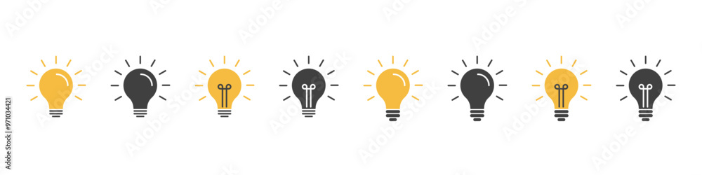 Idea icon. Light bulb sign. Idea vector set. Electric lamp isolated sign. Idea icon. Light bulb sign. Idea vector set. Electric lamp isolated sign.